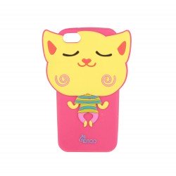 Coque étui téléphone souple pour iphone 5 à motif chat volant souriant fushia