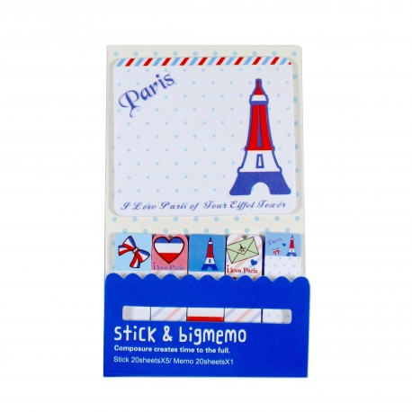 Kit de bloc notes et marque pages repositionnables Paris bleu