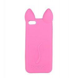 Coque étui téléphone souple pour iphone 5 chat rose fushia avec les oreilles