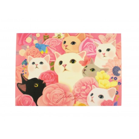 Carte postale illustration Jetoy chats dans les fleurs