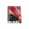 Porte cartes kawaii - chat mignon et piano - rouge et noir