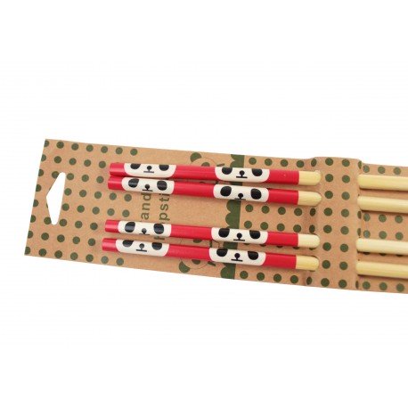 Baguettes kawaii tête de Panda mignon en bambou et en couleur rouge