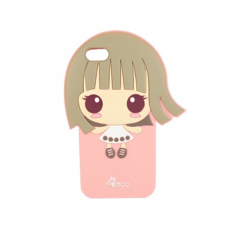 Coque étui téléphone souple pour iphone 5-5s fille kawaii cheveux dans les vents fond couleur rose