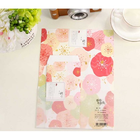 Grand papier à lettre & enveloppe assorti motif traditionnel fleur japonais rose