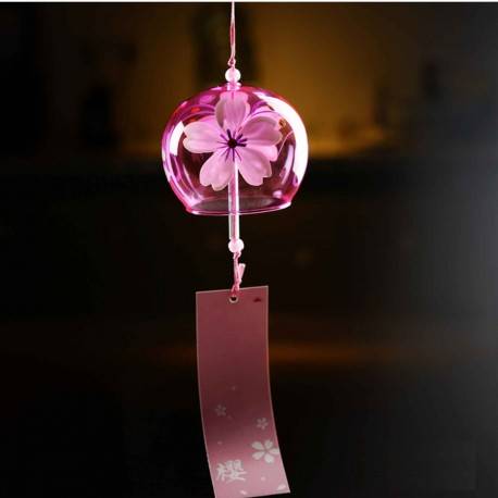 grand carillon en verre furin traditionnel japonais rose avec fleurs