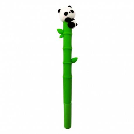 stylo kawaii en forme d'une canne de bambou vert avec un petit panda