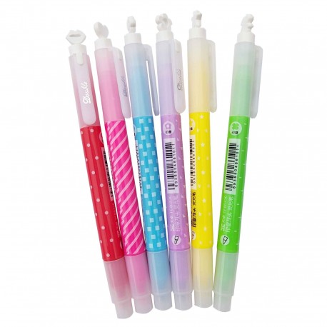 kit de 6 stylo-feutre avec un embout tampon kawaii