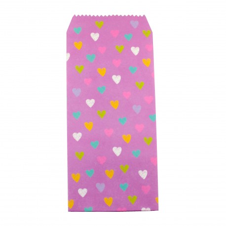 Pochette cadeau - Coeurs multi couleur effet dessin de crayon sur un fond en couleur violet