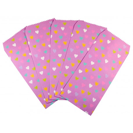 Pochette cadeau - Coeurs multi couleur effet dessin de crayon sur un fond en couleur violet