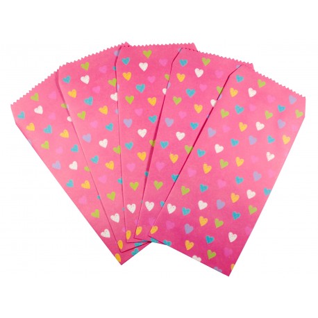 Pochette cadeau - Coeurs multi couleur effet de dessin en crayon couleur de fond rose Incarnat